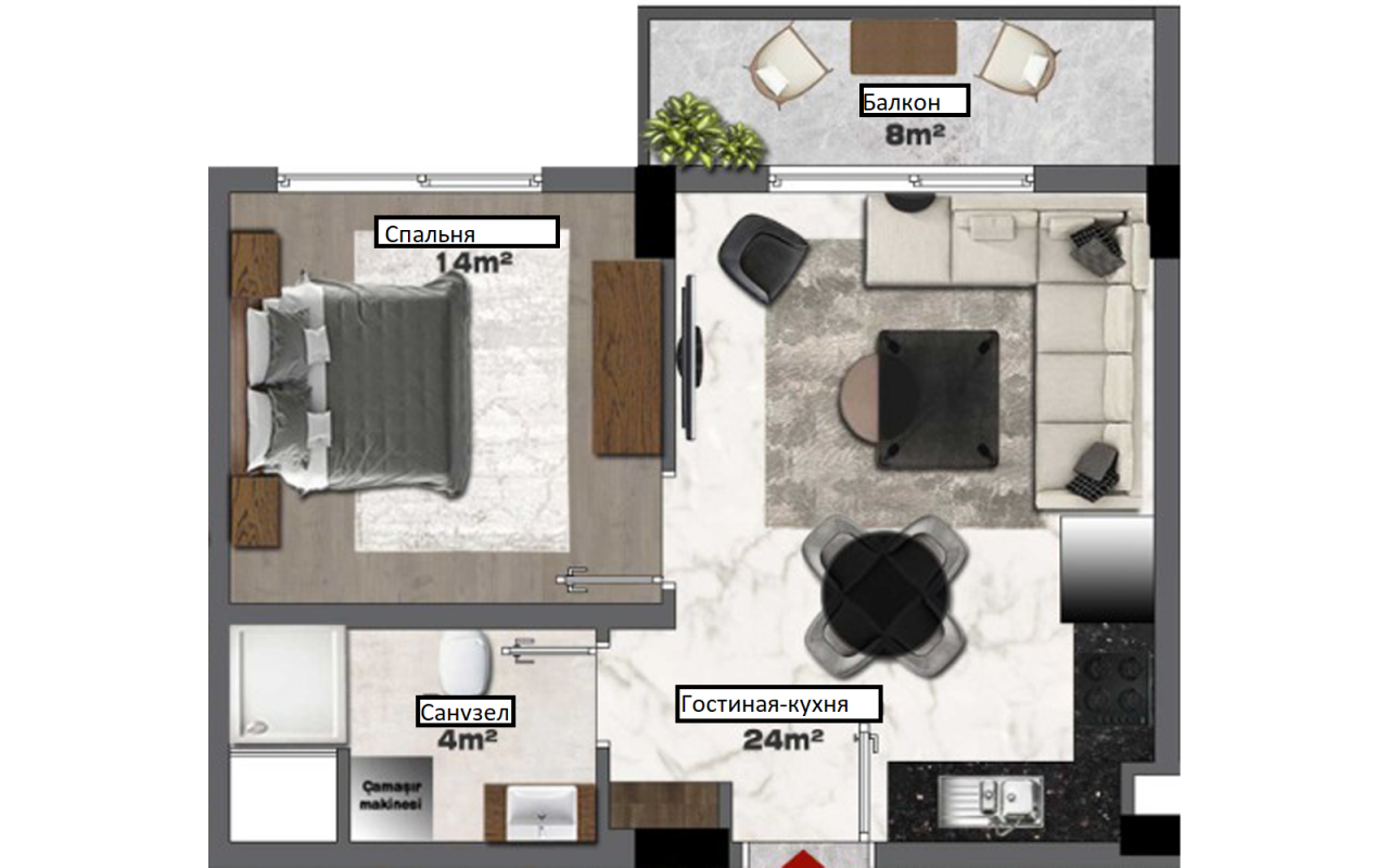 Квартира в Алании, Турция, 50 м2 фото 3
