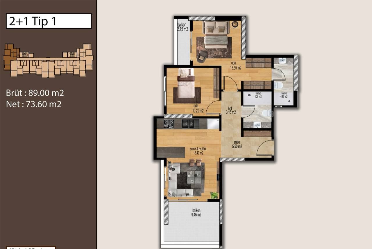 Квартира в Мерсине, Турция, 89 м2 фото 5