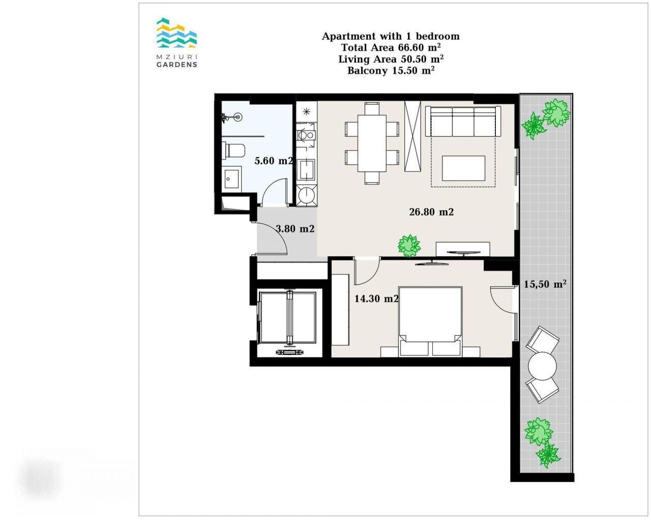 Квартира в Тбилиси, Грузия, 60 м2 фото 3