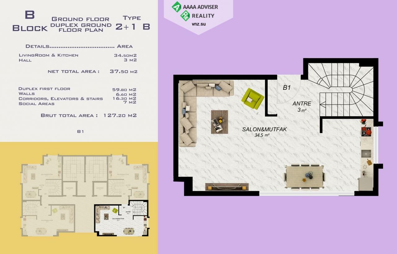 Квартира в Алании, Турция, 56 м2 фото 3