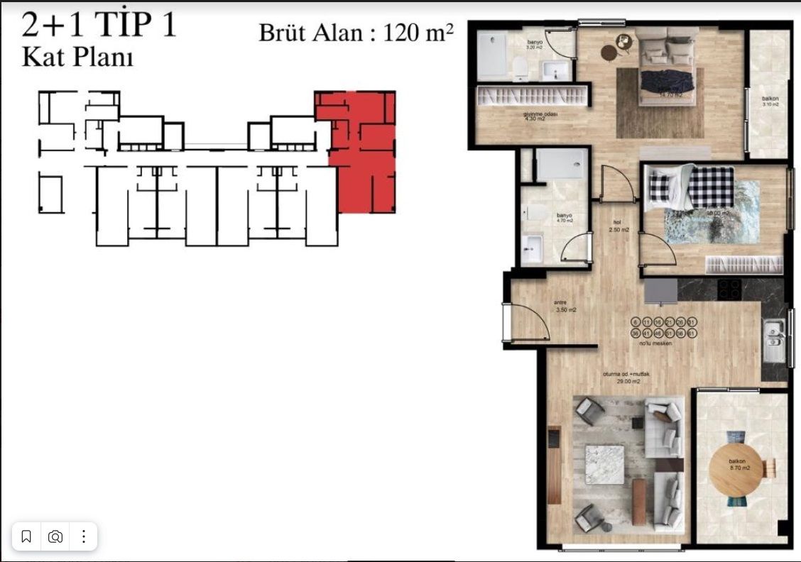 Квартира в Мерсине, Турция, 75 м2 фото 2