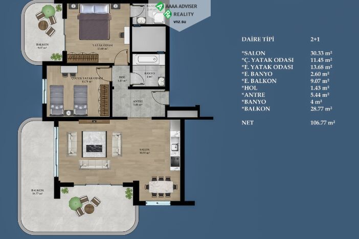 Квартира в Алании, Турция, 106 м2 фото 2
