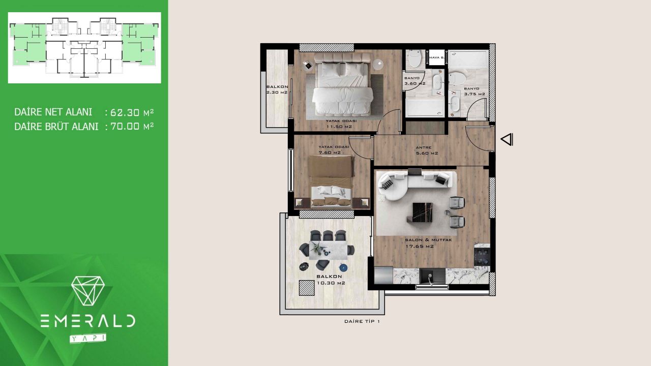 Квартира в Мерсине, Турция, 70 м2 фото 3