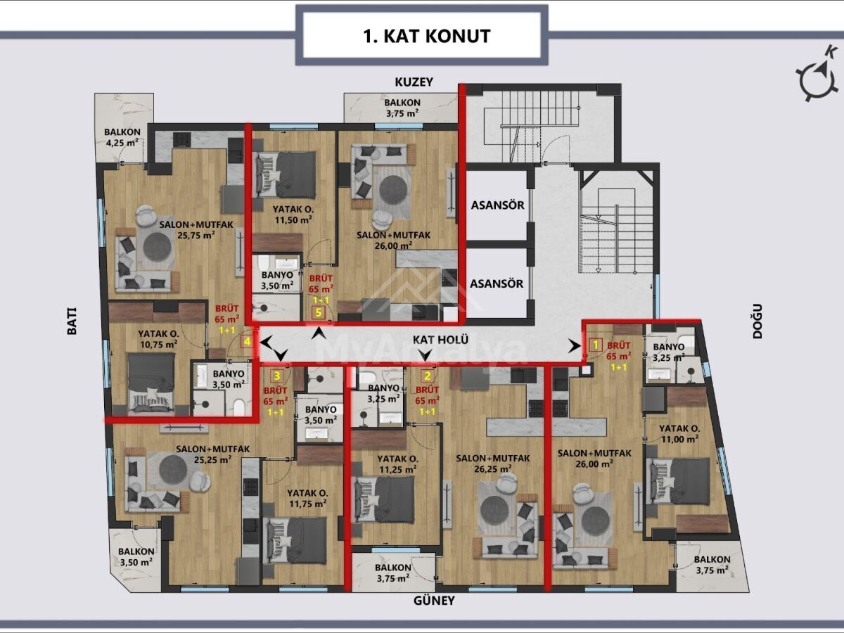 Квартира в Анталии, Турция, 65 м2 фото 2