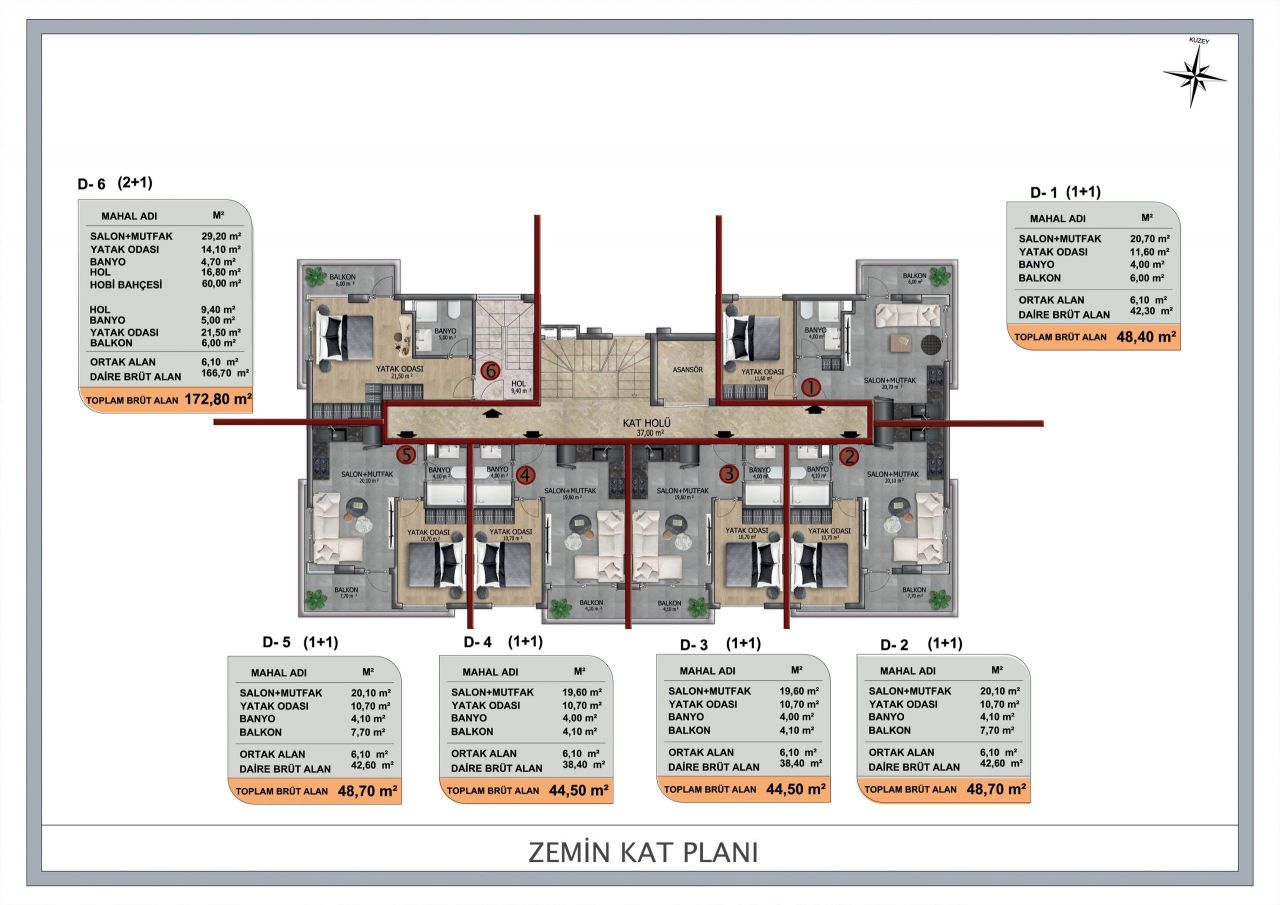 Апартаменты в Алании, Турция, 42 м2 фото 4