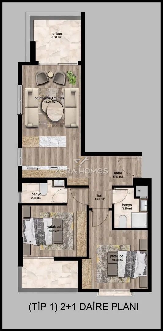 Квартира в Мерсине, Турция, 36 м2 фото 5