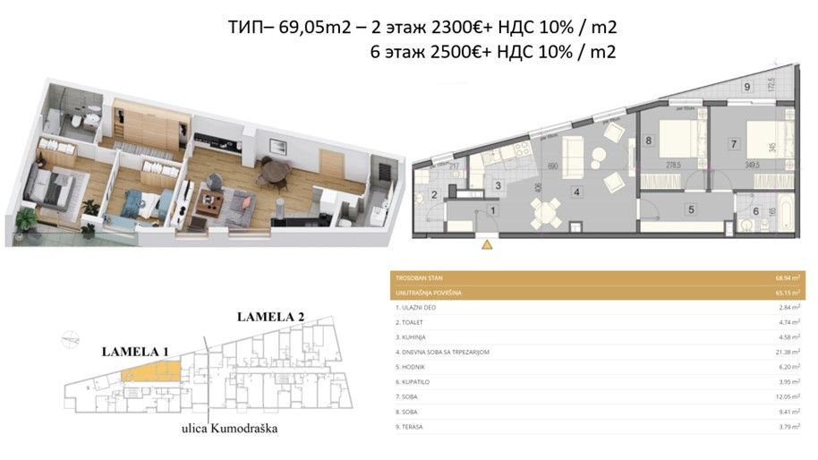 Апартаменты в Белграде, Сербия, 69 м2 фото 3