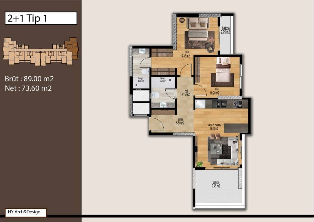 Квартира в Мерсине, Турция, 89 м2 фото 2