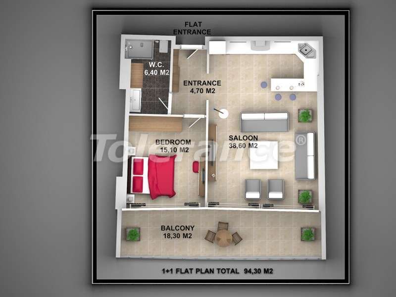 Апартаменты в Алании, Турция, 62 м2 фото 4