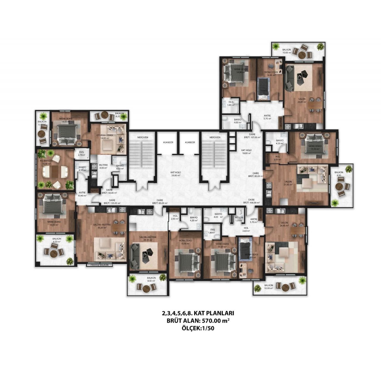 Апартаменты в Мерсине, Турция, 60 м2 фото 4