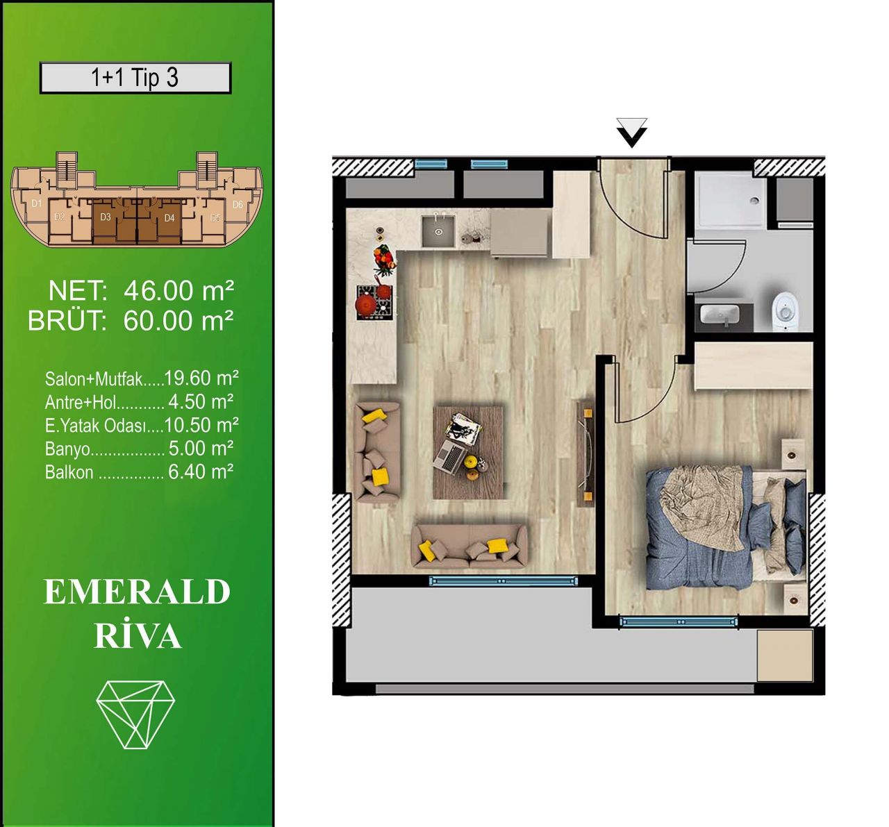 Квартира в Мерсине, Турция, 60 м2 фото 5