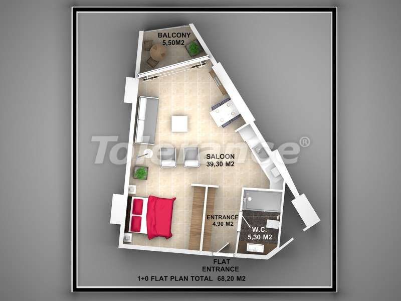 Апартаменты в Алании, Турция, 62 м2 фото 3
