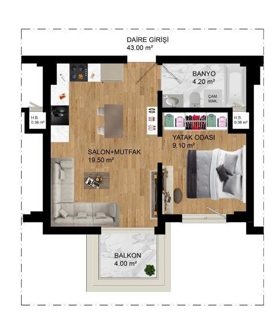 Квартира в Анталии, Турция, 43 м2 фото 3
