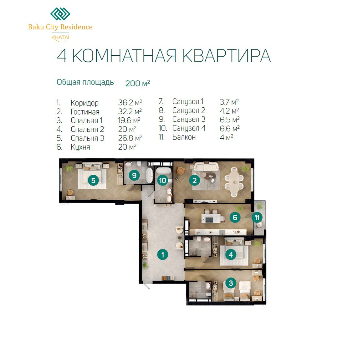 Квартира в Баку, Азербайджан, 200 м2 фото 3